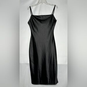 Xxxiticat Black Shiny Slip Dress Adj Straps Side Slit Hidden Zip Witchy Goth SzS